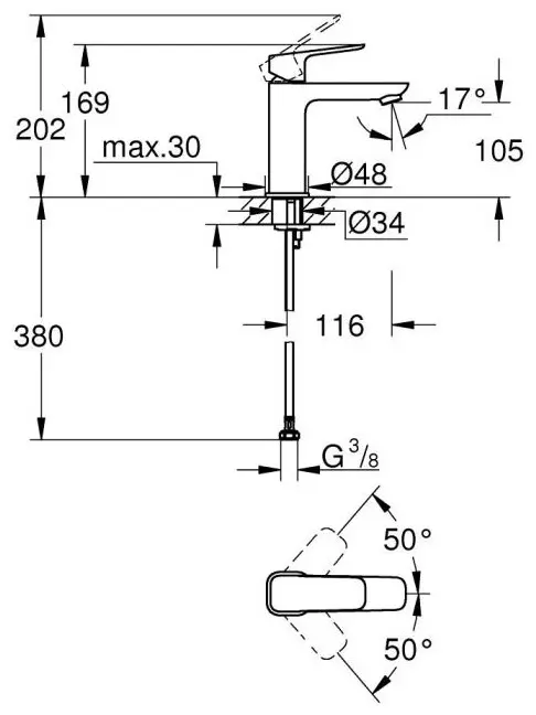 Смеситель для раковины (умывальника) Grohe Cubeo 1017552430, однозахватный купить,NaN