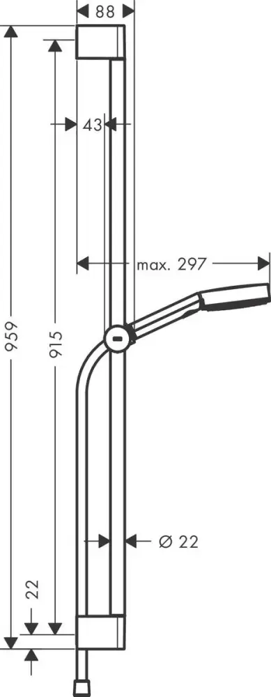 Hansgrohe штанга для душа 959х88 мм 24170670, металл, пластик купить,NaN
