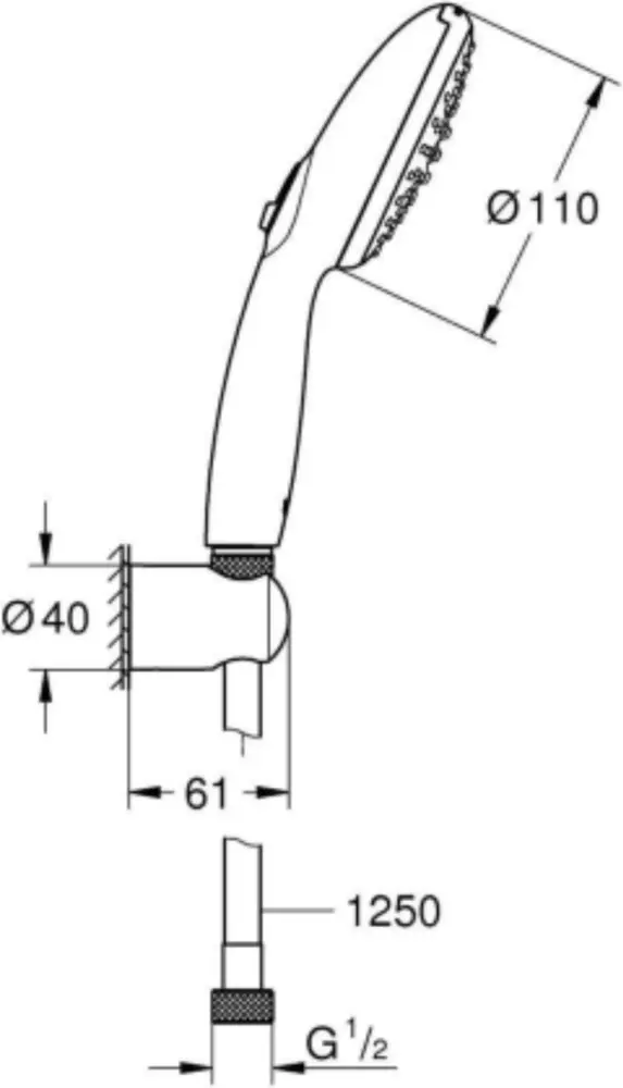 Grohe лейка для душа (без шланга) 261642433 *Набор для душа GROHE Tempesta 110 с держателем, 2 вида струи, матовый черный