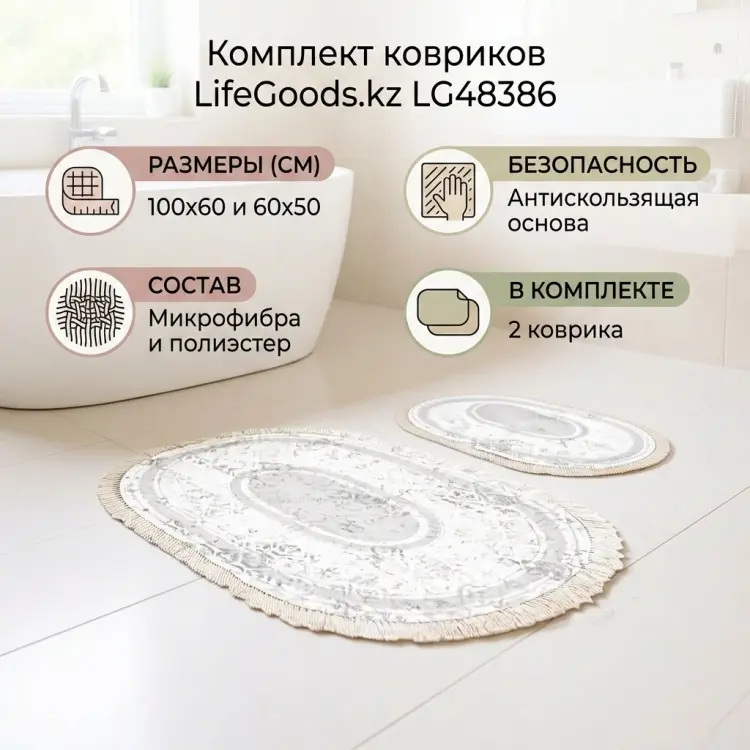 LifeGoods.kz комплект ковриков LG48386 100x60 см, микрофибра, полиэстер купить,NaN