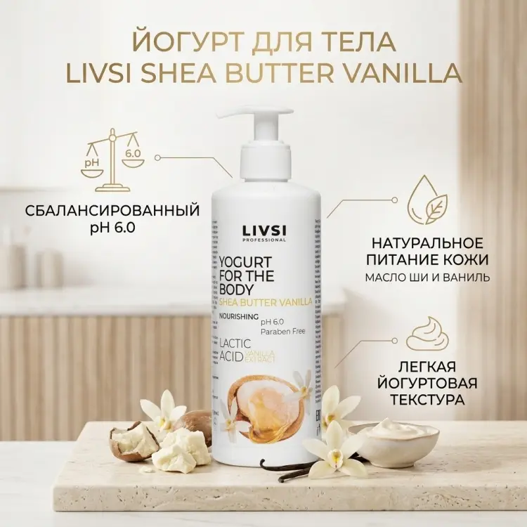 Livsi Shea butter Vanilla йогурт для тела 500 мл купить,NaN