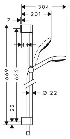 Hansgrohe штанга для душа 669х44 мм 26564400, металл, пластик купить,NaN