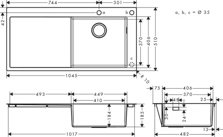 Кухонная мойка Hansgrohe 43307800 51х104.5х18.4 см, нержавеющая сталь, тон серебристый купить,NaN
