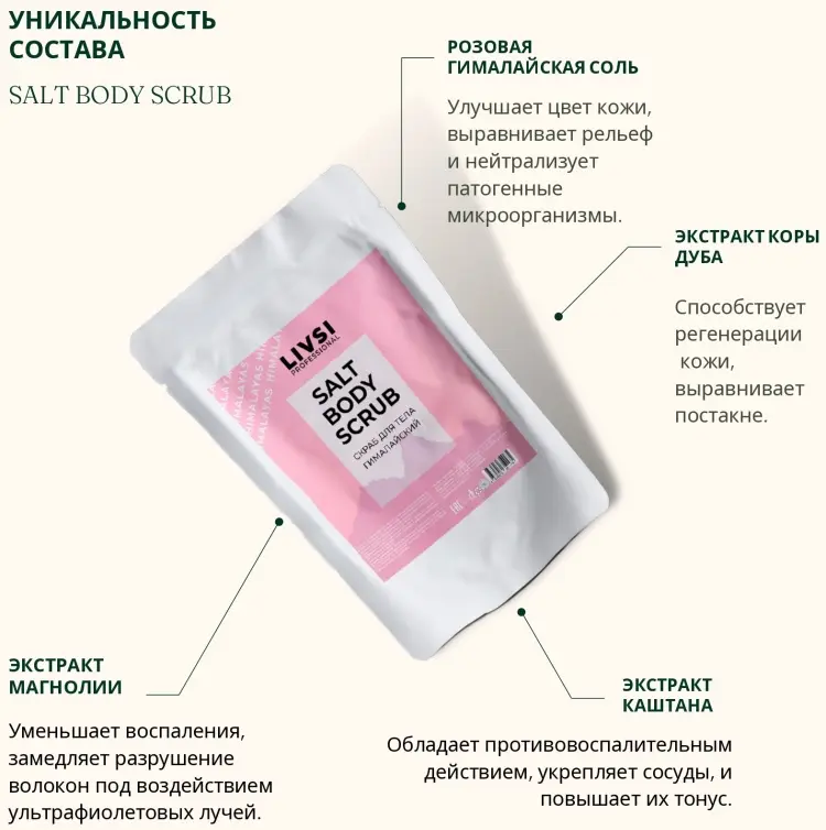 Livsi скраб Salt Гималайский для тела 400 г купить,NaN