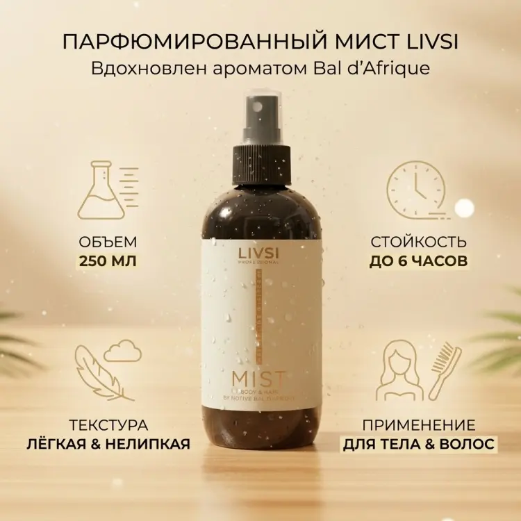 Livsi Мист вдохновлен мотивом Bal d'Afrique для тела . мист для тела 250 мл купить,NaN