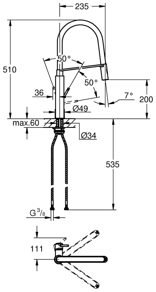 Смеситель с гибким изливом Grohe Concetto 31491000, латунь, цвет черный, хром