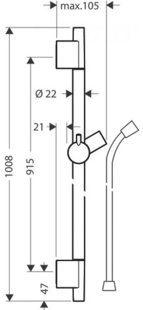 Hansgrohe штанга для душа 1008х105 мм 28631990, металл, пластик
