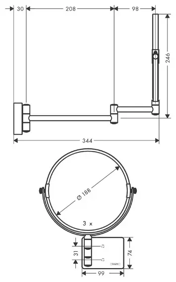 Зеркало настенное Hansgrohe 24.6x24.6 см купить,NaN
