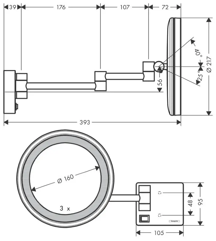 Зеркало настенное Hansgrohe 21.7x21.7 см купить,NaN