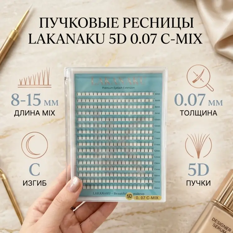 Lakanaku пучковые 5D C 0.07 мм черный mix 8-15 мм купить,NaN