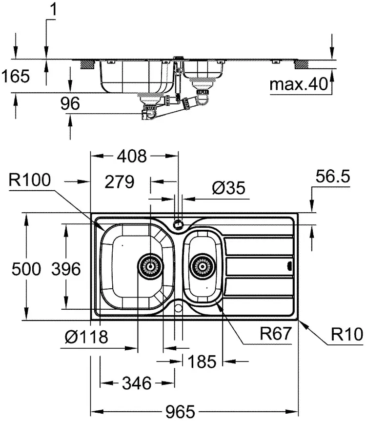 Кухонная мойка Grohe K200 31564SD1 50х96.5х16.5 см, нержавеющая сталь, тон серебристый купить,NaN