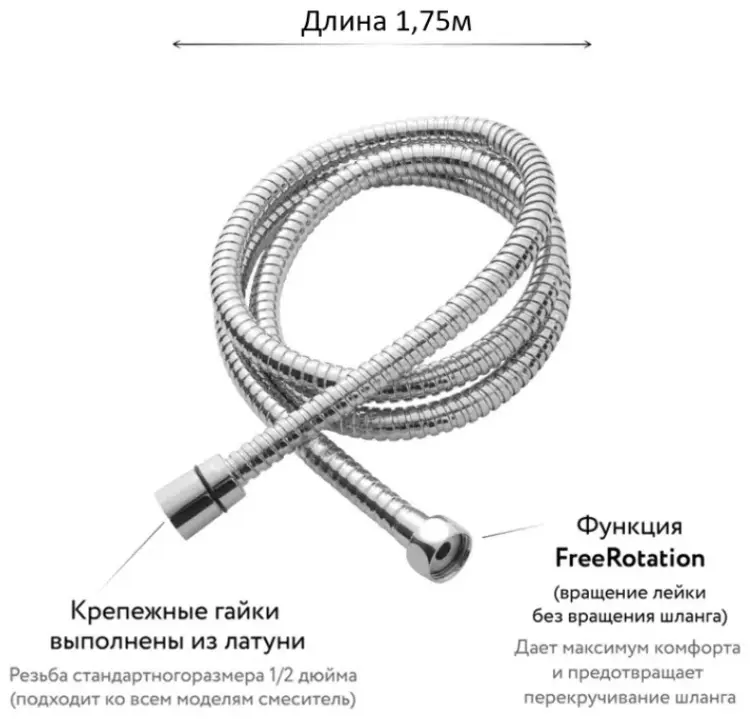 Шланг для душа ESKO металлическая оплетка, 175 см, подключение 1/2x1/2 купить,NaN