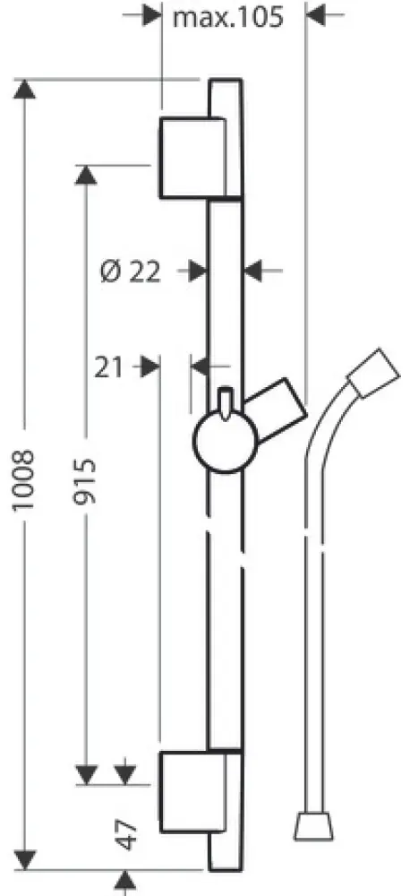 Hansgrohe штанга для душа 1008х105 мм Unica S Puro 28631140, латунь, пластик
