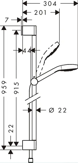 Hansgrohe штанга для душа 959х66 мм Croma Select E 26590400, металл, пластик купить,NaN