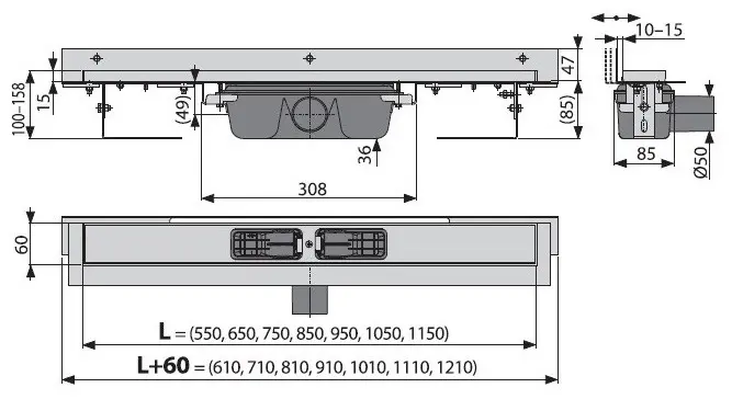 Alcaplast трап White House Alcaplast APZ4-1150 (6х115 см)