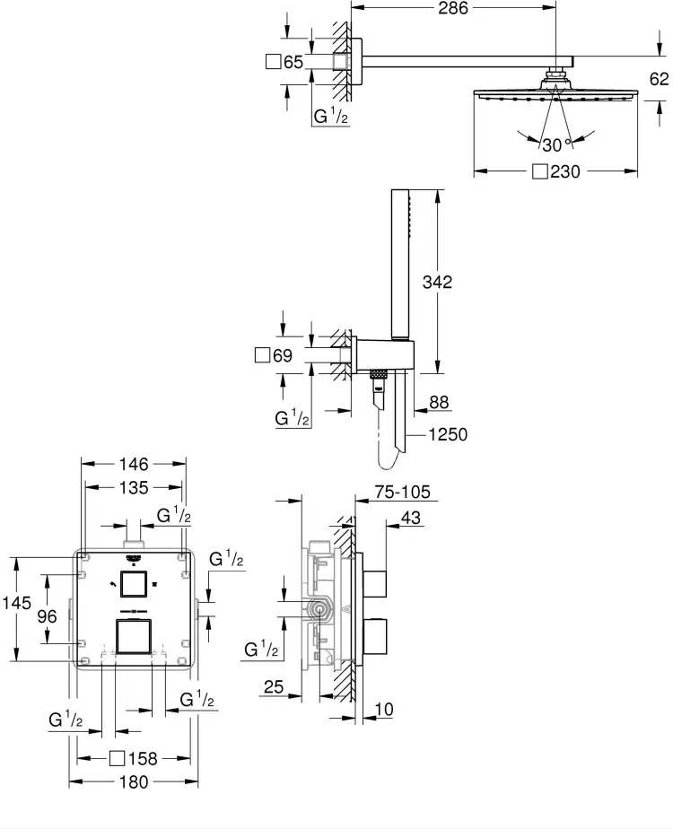 Grohe душевой набор (гарнитур) 34741000 Grohtherm Cube