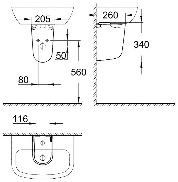 Пьедестал Grohe Bau Ceramic 39426000 34x20.5x50 см полукруглая