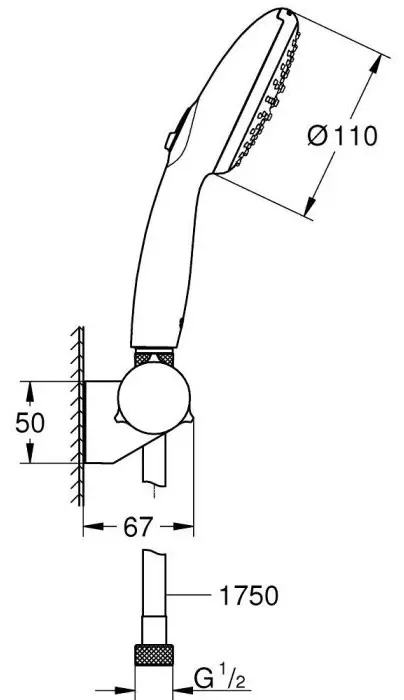 Grohe лейка для душа (шланг в комплекте) GROHE Tempesta 110, 2 режима струи, регулируемый держатель