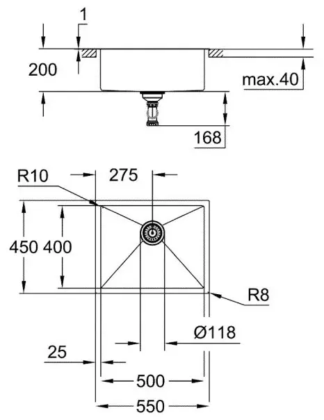 Кухонная мойка Grohe 31726 нержавеющая сталь 45х55х20 см, нержавеющая сталь, тон серый купить,NaN