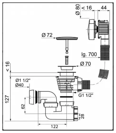 Сифон Jacob Delafon E6D159-CP 40 мм купить,NaN