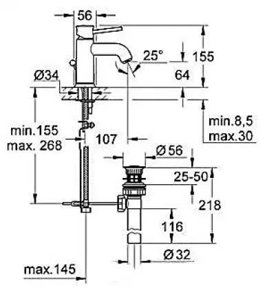 Смеситель для раковины (умывальника) Grohe Bau Classic 23161000, однозахватный купить,NaN