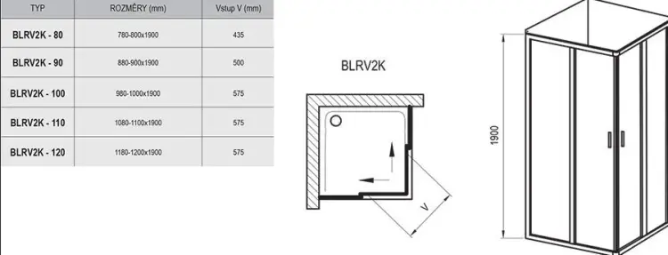 Душевая кабина RAVAK BLRV2K-90, 190х90 см, отсутствует поддон купить,NaN