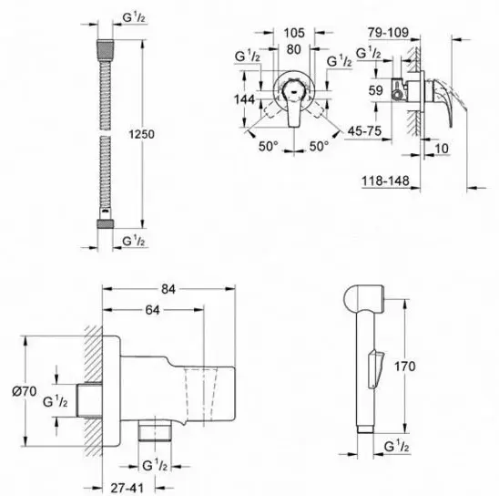 Grohe гигиенический душ White House Bau Curve, абс-пластик