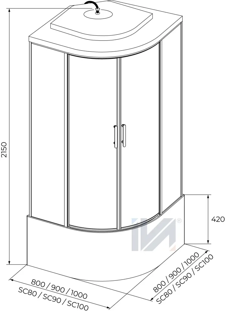 Душевая кабина IVA SC100CM, 215х100 см, высокий поддон