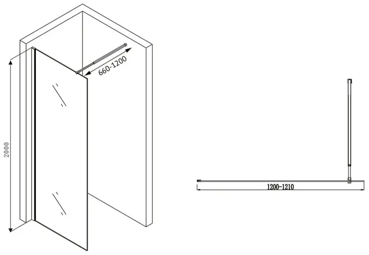 Душевое ограждение Abber одностенное Immer Offen AG61120, 1200х2000 мм