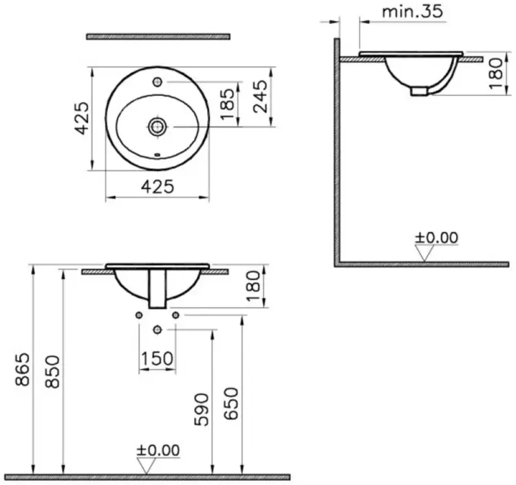 Раковина VitrA S20 5466B003-0001 врезная круглая 42.5х42.5 см, фаянс купить,NaN