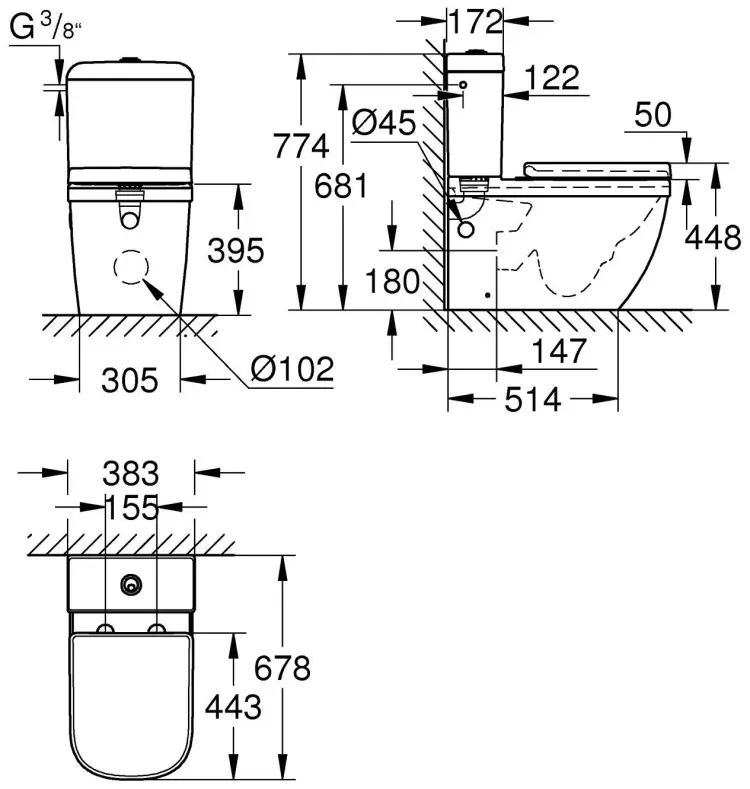 Grohe унитаз-компакт Euro Ceramic 39462000, керамика