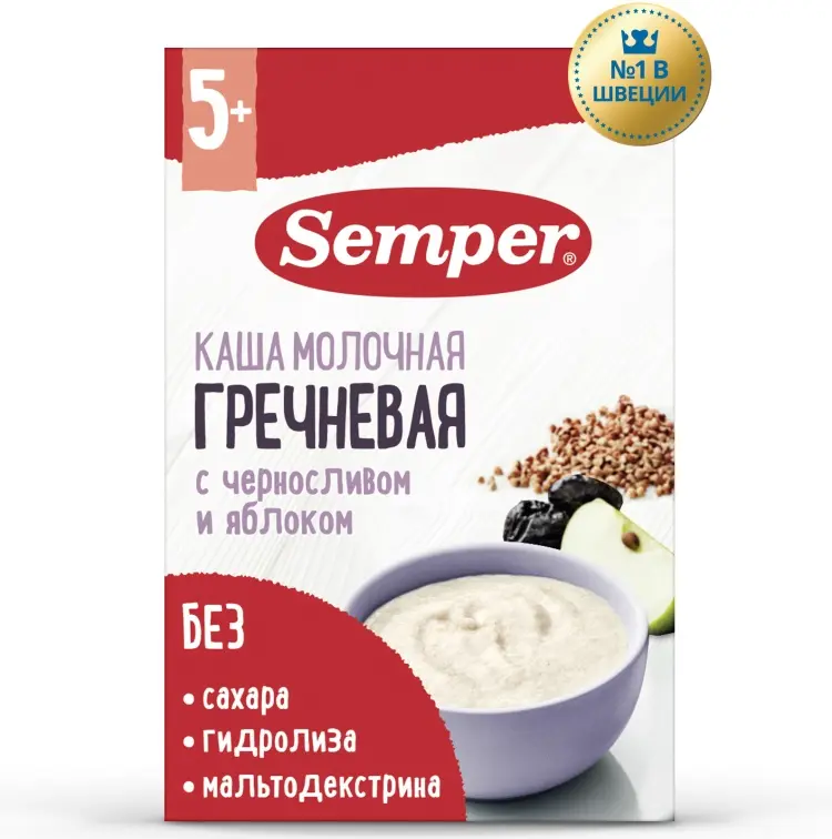 Детская каша Каша молочная Semper гречневая с черносливом и яблоком, 180 г