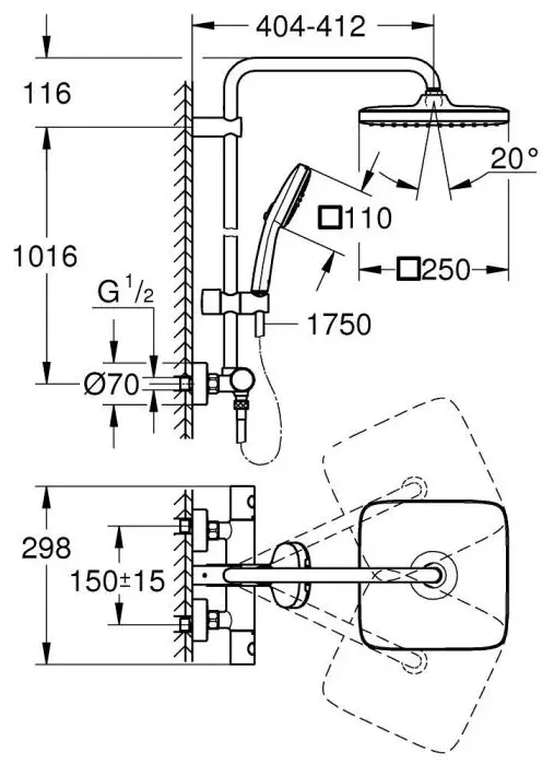 Grohe душевой набор (гарнитур) Tempesta System 250 Cube 26689, абс-пластик купить,NaN