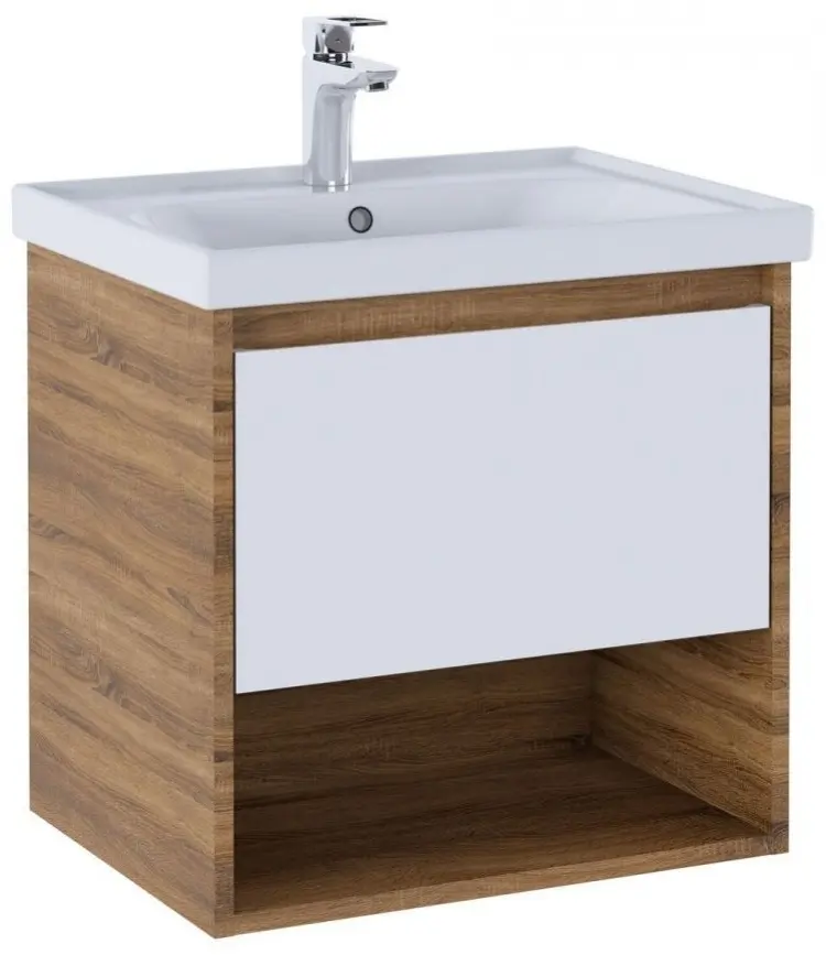Тумба с раковиной AQUARODOS M-EDDA-60-KN-SEVILYA-WHITE-MATT, 60x60x45 см, белый, коричневый купить,NaN