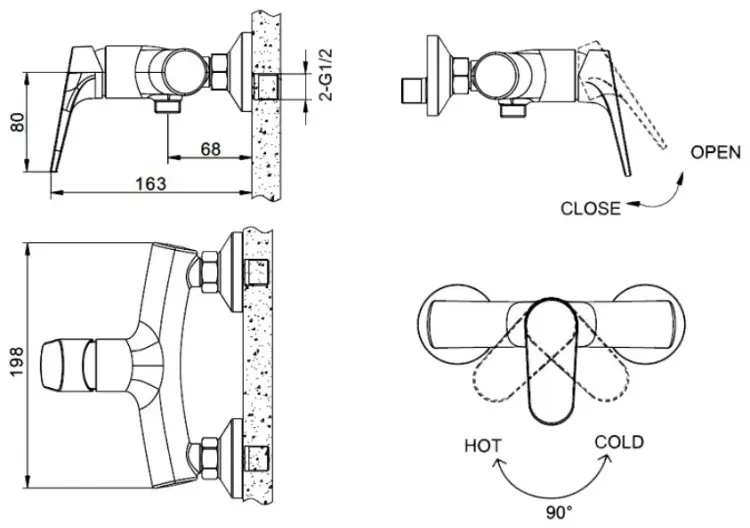 Смеситель для душа BRAVAT F9191238CP-01-RUS, однозахватный купить,30240