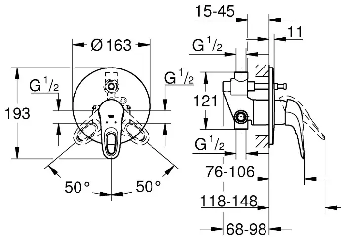 Смеситель для ванны с душем Grohe Eurostyle 33637003, однозахватный