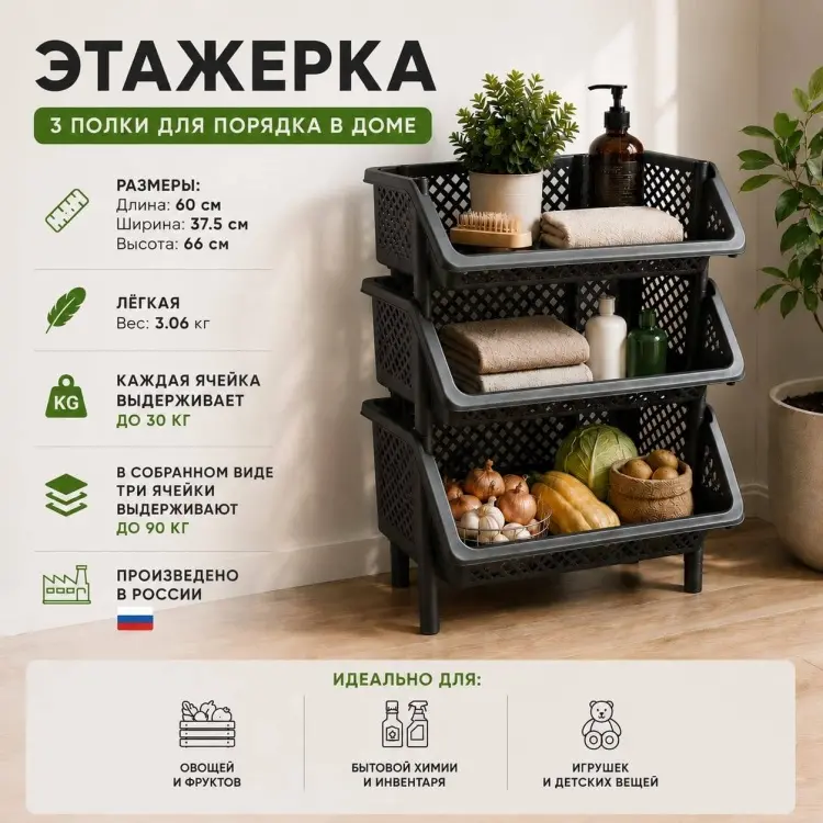 Этажерка универсальная LifeGoods.kz LG56254 60x37.5x66 см, пластик купить,NaN