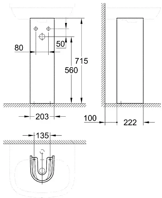 Пьедестал Grohe 39202000 Euro Ceramic 71.5x22.2x20.3 см полукруглая купить,NaN