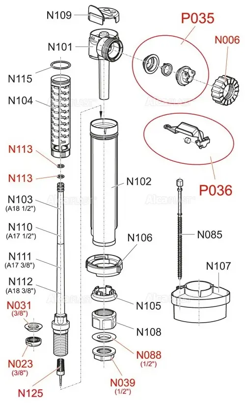 Alcaplast смывное устройство A18-3/8, пластик купить,NaN
