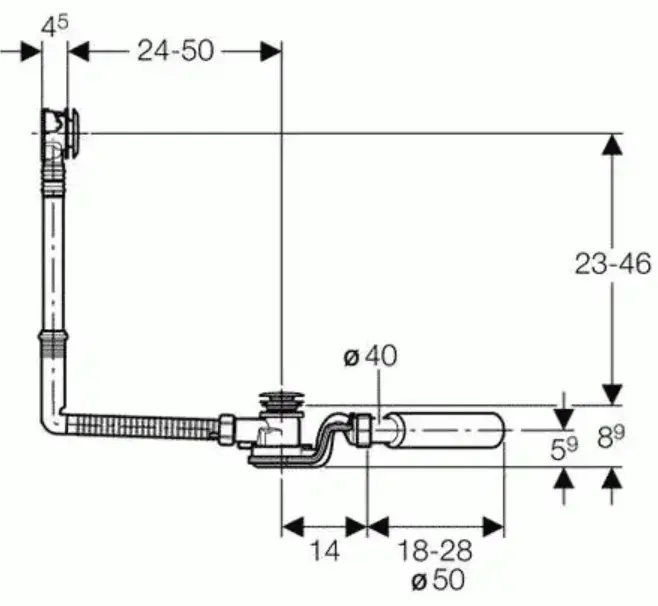 Донный клапан с переливом GEBERIT 22956 52 мм купить,NaN