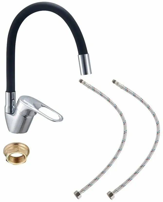 Смеситель с гибким изливом VODA White House VODA Elastic EH519black, латунь, цвет черный - ForteMarket Смеситель с гибким изливом VODA White House VODA Elastic EH519black, латунь, цвет черный купить,NaN