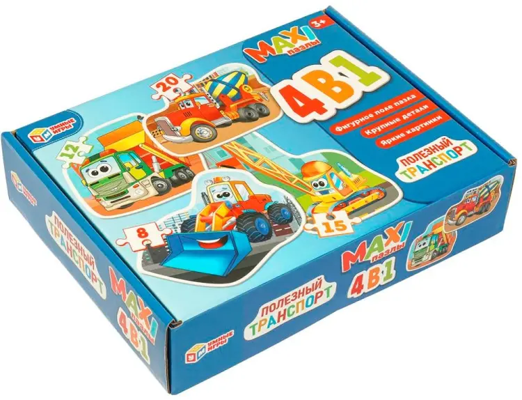 Умные игры Пазл Макси 4 в 1: 8, 12, 15 и 20 дет. Полезный транспорт классический 55 деталей купить,NaN