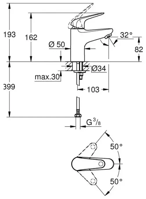Смеситель Grohe Euroeco 32734001, латунь, цвет хром купить,NaN