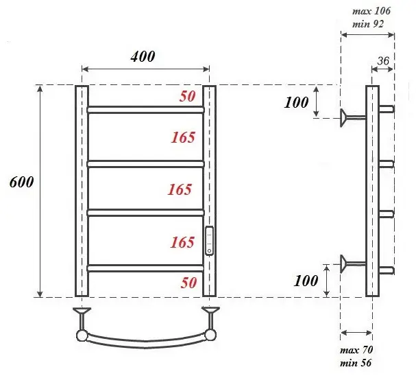 Полотенцесушитель электрический POINT Афина PN04846W П4 400x600 диммер справа, белый, лесенка 40x60 см купить,NaN
