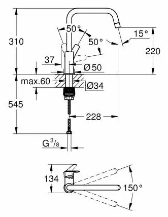 Смеситель для кухни (мойки) Grohe 30567000, однозахватный купить,NaN