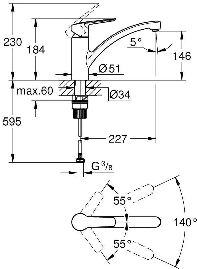 Смеситель для кухни Grohe 324412432, латунь, цвет черный купить,NaN