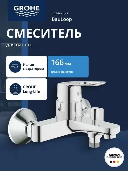 Смеситель для ванны Grohe BauLoop 23341, латунь, цвет серебристый купить,NaN