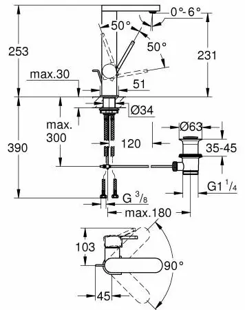 Смеситель для раковины (умывальника) Grohe Plus 23851003, однозахватный купить,233500