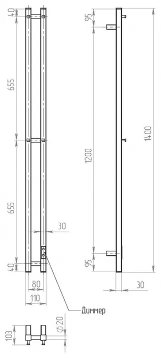 Полотенцесушитель электрический Двин X-2 plaza neo 140/8 Черный матовый, I-образный 8x140 см купить,NaN