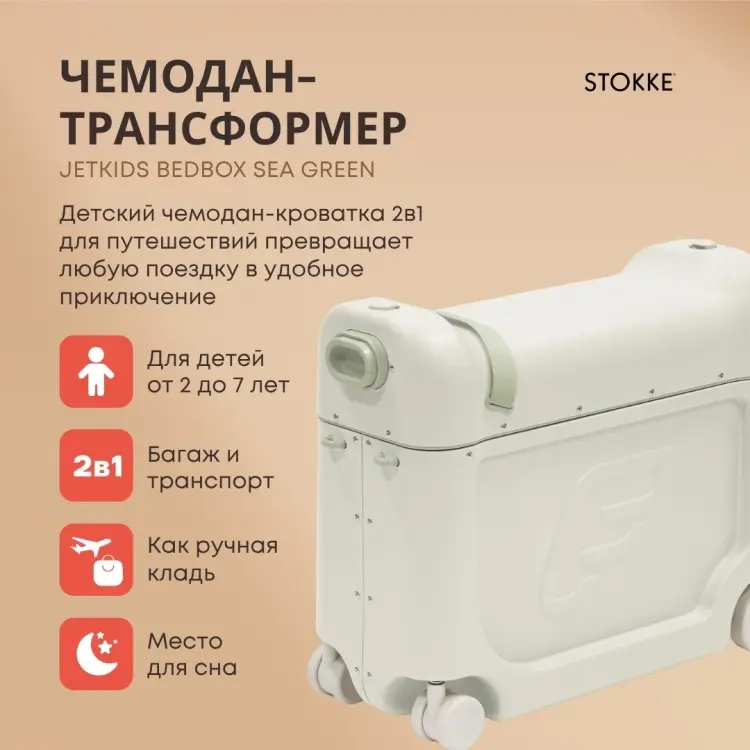 Чемодан-трансформер Stokke JetKids BedBox ABS-пластик 19 л морская волна купить,NaN